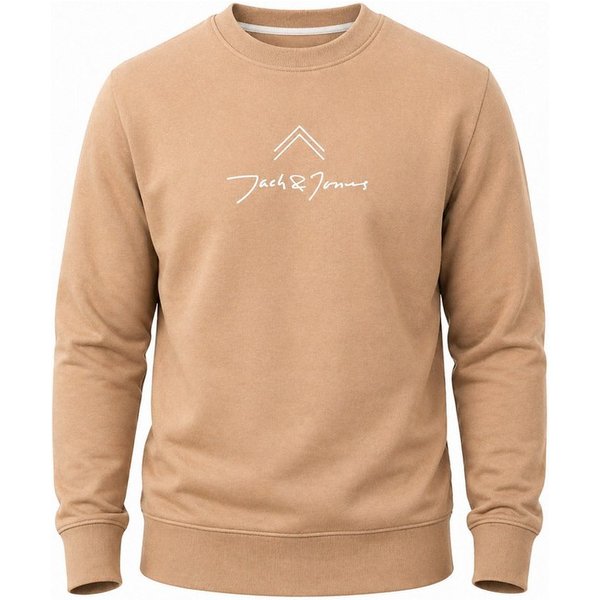 Jack & Jones Sweatshirt Pullover - Rundhalspullover mit Crew-Neck im Regular Fit für Herren Männer Sweatpullover mit Print aus Baumwollmischung