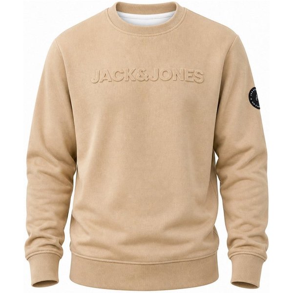 Jack & Jones Sweatshirt Pullover - Rundhalspullover mit Crew-Neck im Regular Fit für Herren Männer Sweatpullover mit Logo & Patch aus Baumwollmischung