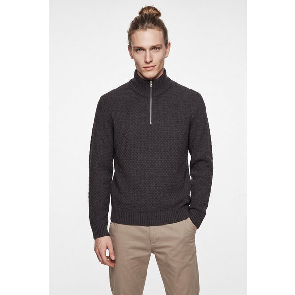Jack & Jones Troyer JJBLAKE KNIT HALF ZIP Materialmix, locker geschnitten