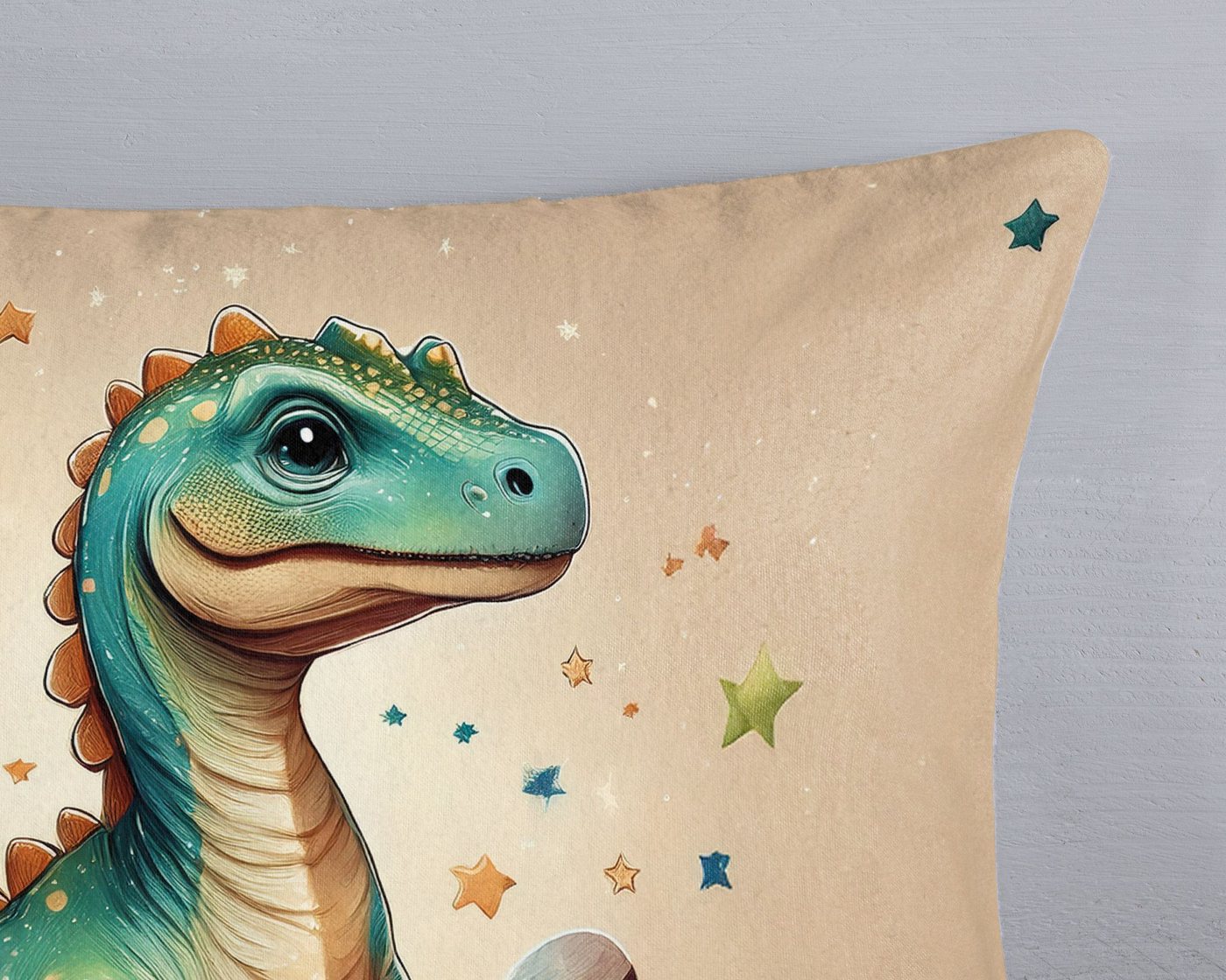 JACK Kinderbettwäsche 135x200cm, Dinosaurier Sterne Grün, Flanell, 2 teilig, mit beeindruckendem Dinosaurier im Sternenstaub – Bild 4 von 5