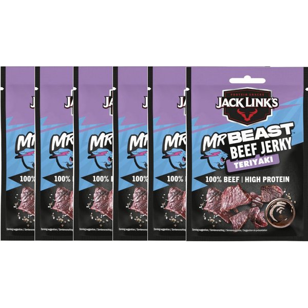 Jack-Links Fertiggericht, Jack Links Beef Jerky Teriyaki Dünne Rindfleischstreifen 25g 6er Pack