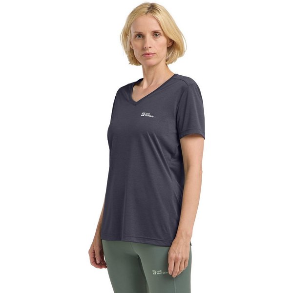Jack Wolfskin T-Shirt 0 mit V-Ausschnitt, Kurzarm, aus Polyester, normale Passform