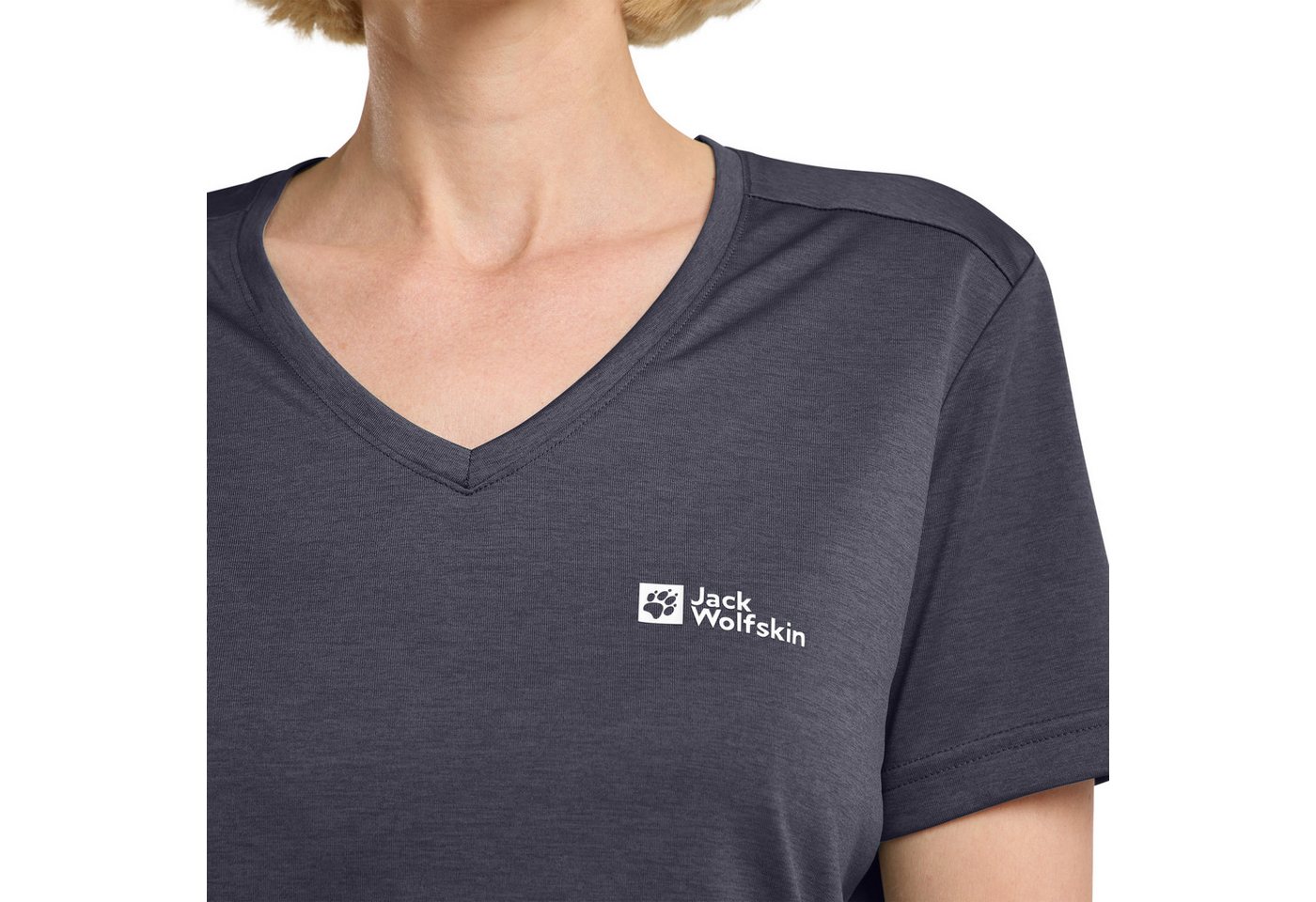 Jack Wolfskin T-Shirt 0 mit V-Ausschnitt, Kurzarm, aus Polyester, normale Passform – Bild 3 von 4