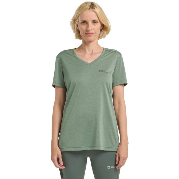 Jack Wolfskin T-Shirt 0 mit V-Ausschnitt, Kurzarm, aus Polyester, normale Passform