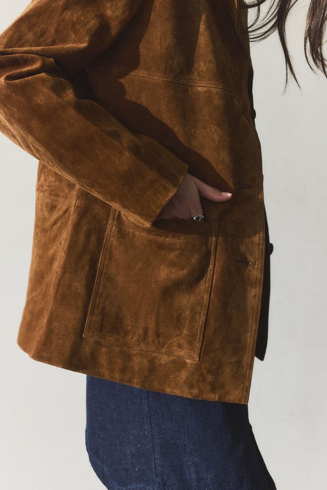 Bhoem Jackenblazer BHOEM Gerade Jacke echtes Veloursleder, hellbraun (1-tlg) – Bild 3 von 5