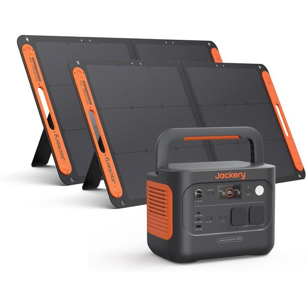 Jackery Solargenerator 1000 v2 Tragbare Powerstation mit 2x100W Solarpanel, 1070Wh LiFePO4 1500W AC/100W USB-C Ausgang 30400 mAh (12, 230 V), 1 Std. Schnellladu
