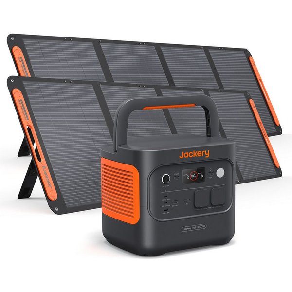 Jackery Solargenerator 2000 v2 tragbare Powerstation mit 2x200W Solarpanel, 2042Wh Solar Stomerzeuger mit 2200W Ausgang 45600 mAh (12, 230 V), LiFePO4 Batterie 