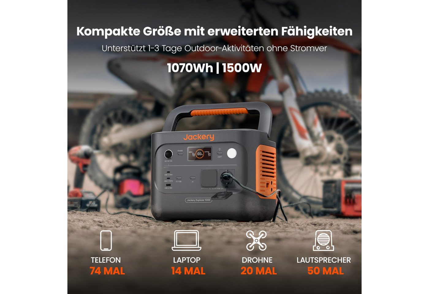 Jackery Stromerzeuger 1000 v2 Tragbare Powerstation,1070Wh LiFePO4 Solargenerator, 3 in kW, 1500W AC/100W USB-C Ausgang 1 Std. Schnellladung für Camping Wohnmob – Bild 2 von 5