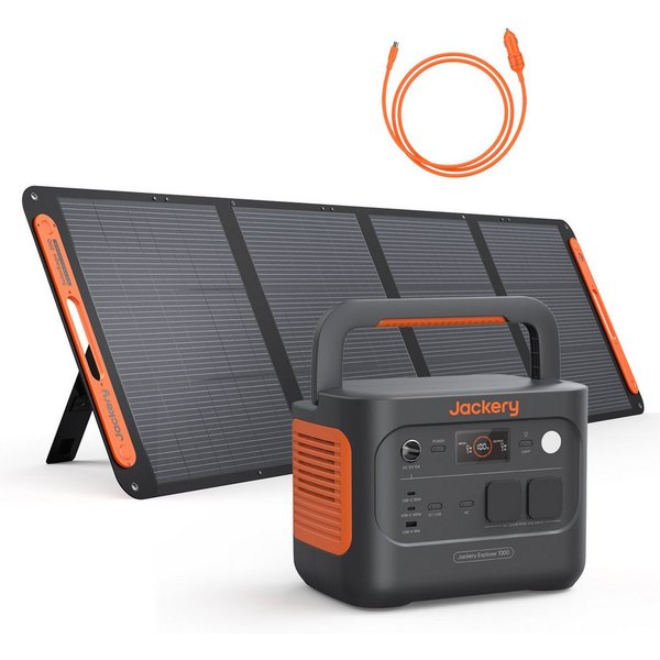 Jackery Stromerzeuger 1000 v2 tragbare Powerstation mit 200W Solargenerator 1070Wh, 3 in kW, mit Kfz-Ladekabel, 1 Std. Schnellladung LiFePO4 für Camping, Notfal
