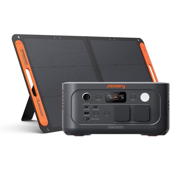Jackery Stromerzeuger 500 v2 mit 100W Solarpanel, Solargenerator 512Wh tragbare Powerstation, 1 in kW, 500 W(Max 1000W) LiFePO4 Akku für Camping & Notfall, Schn