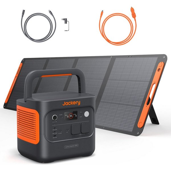 Jackery Stromerzeuger E2000 v2 Tragbare Powerstation mit 200W Solarpanel mit 5m&Kfz Kabel, 4,4 in kW, 2042Wh/2200W Solargenerator LiFePO4 Schnellladung für Camp