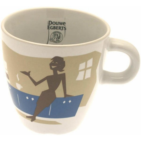 Jacobs Douwe Egberts Becher Kaffeebecher mit Henkel, Design mit blau, 250 ml, Porzellan