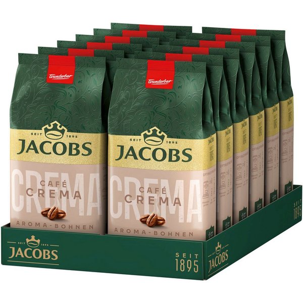 JACOBS Kaffee Kaffeebohnen Café Crema Aroma-Bohnen ganze Bohne geröstet 12 x 500 g, 6000 g, (Packung, 12er Pack)