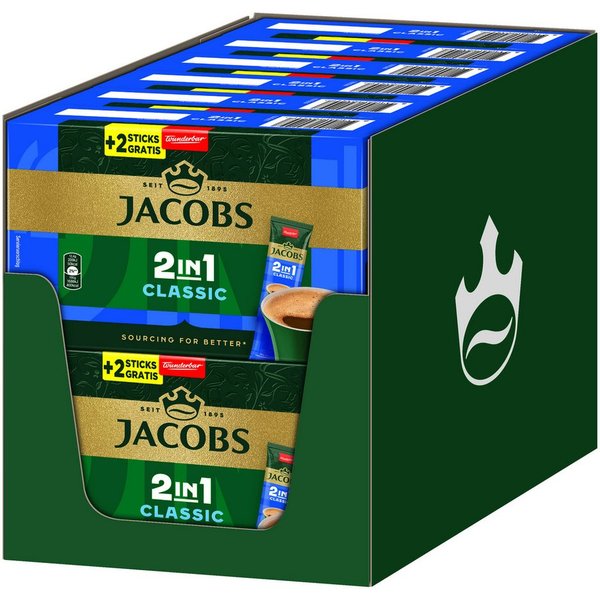 JACOBS Kaffee Löskaffee 2in1 Classic löslicher Kaffee Instantkaffee 12 x 10+2 Sticks, 1786 g, (Packung, 12er Pack)