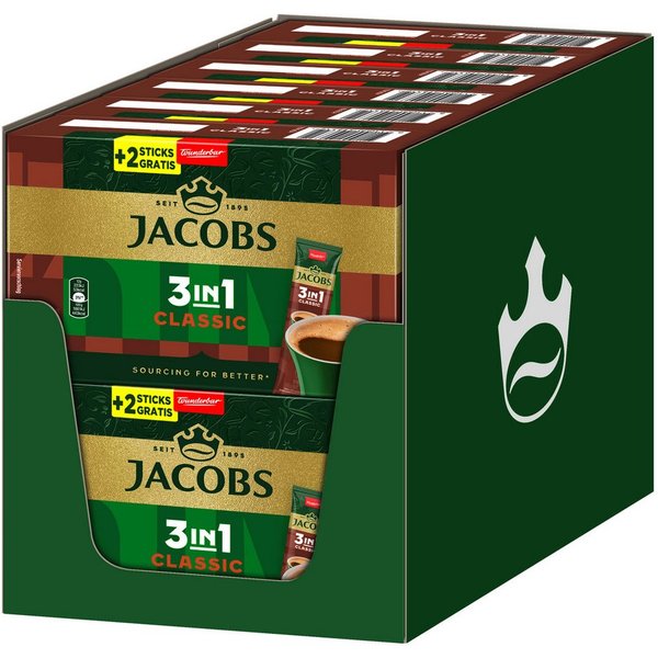 JACOBS Kaffee Löskaffee 3in1 Classic löslicher Kaffee Instantkaffee 12x 10+2 Sticks, 1728 g, (Packung, 12er Pack)
