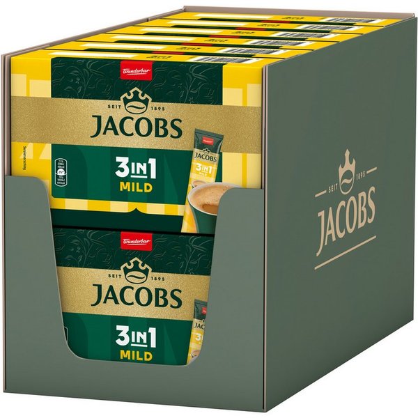 JACOBS Kaffee Löskaffee 3in1 MILD Instantkaffee 12 x 10 Sticks = 120 Getränke, 1332 g, (Packung, 12er Pack)