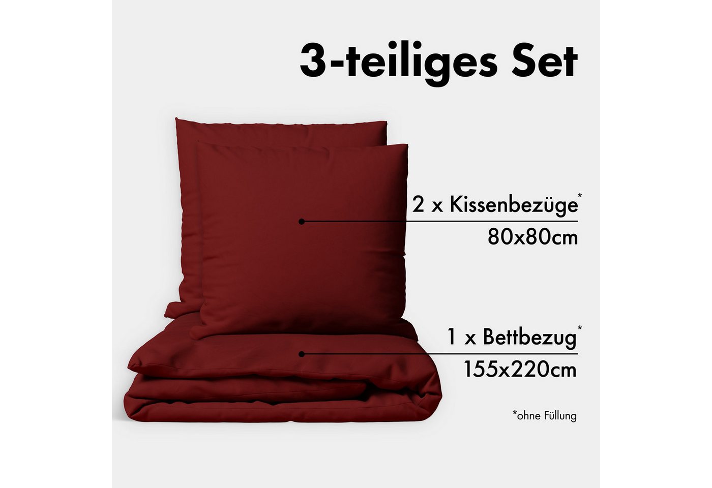 Jacobson Bettwäsche Set - 100% Baumwolle, Perkal, 3 teilig, Erhältlich in den Größen 135x200, 155x220, 200x200, 200x220, 240x220 – Bild 2 von 5