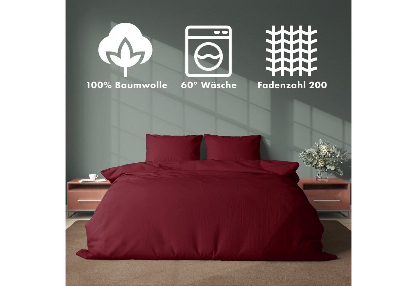 Jacobson Bettwäsche Set - 100% Baumwolle, Perkal, 3 teilig, Erhältlich in den Größen 135x200, 155x220, 200x200, 200x220, 240x220 – Bild 3 von 5