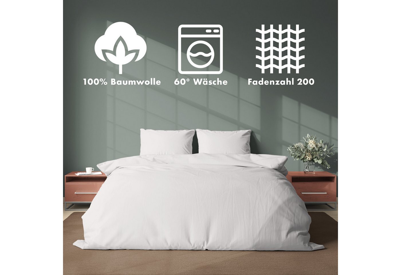 Jacobson Bettwäsche Set - 100% Baumwolle, Perkal, 3 teilig, Erhältlich in den Größen 135x200, 155x220, 200x200, 200x220, 240x220 – Bild 3 von 5