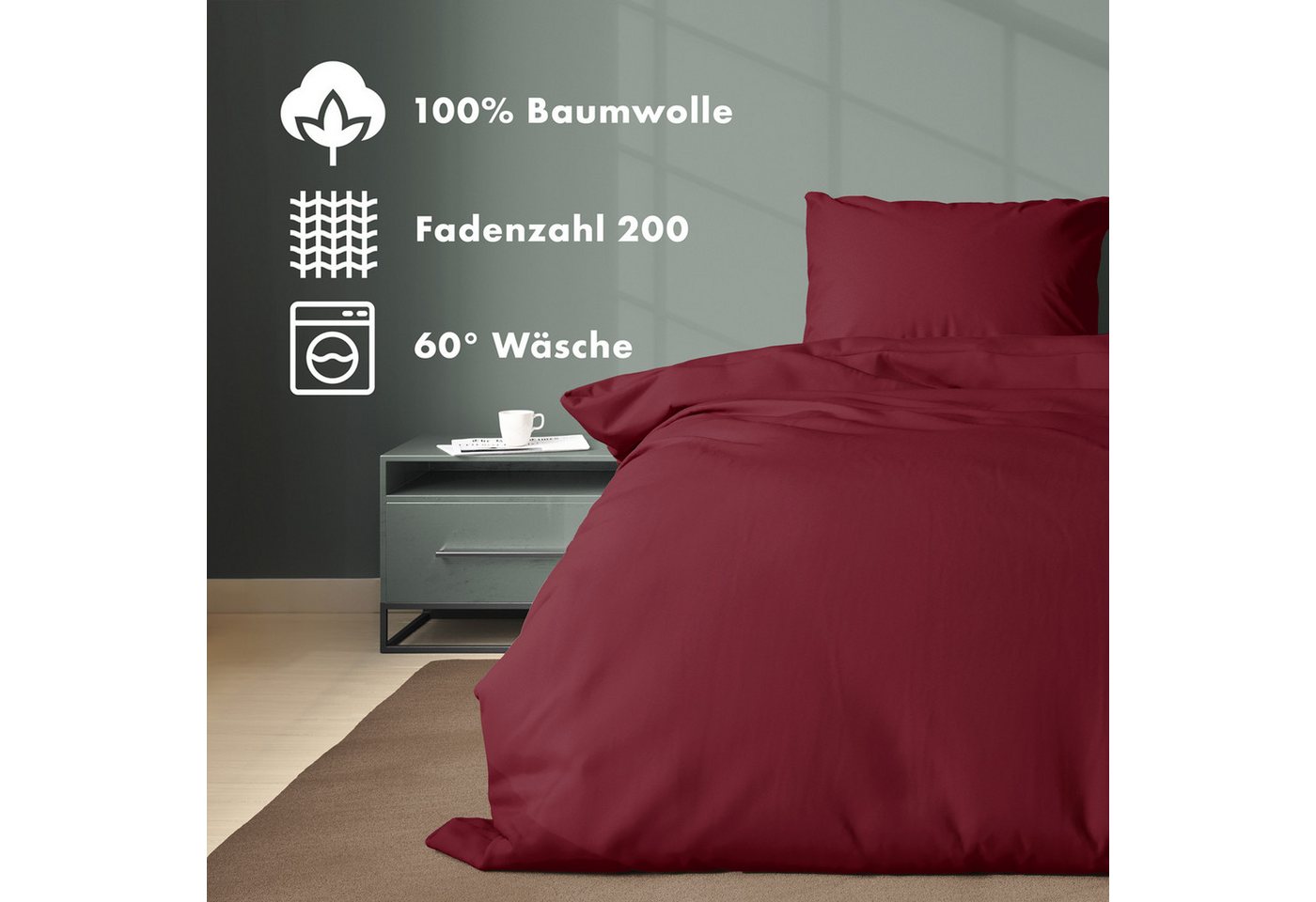Jacobson Bettwäsche Set - 100% Baumwolle, Perkal, 2 teilig, Erhältlich in den Größen 135x200, 155x220, 200x200, 200x220, 240x220 – Bild 3 von 5