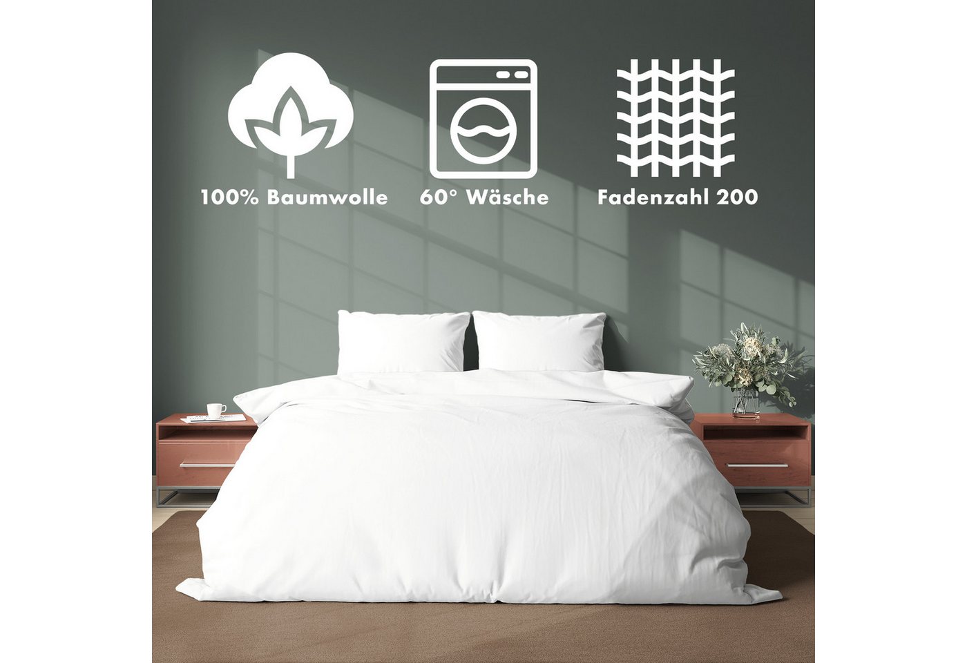 Jacobson Bettwäsche Set - 100% Baumwolle, Perkal, 3 teilig, Erhältlich in den Größen 135x200, 155x220, 200x200, 200x220, 240x220 – Bild 3 von 5