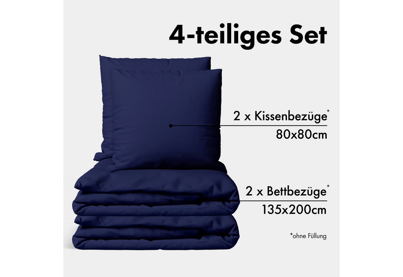 Jacobson Bettwäsche Set - 100% Baumwolle, Perkal, 4 teilig, Erhältlich in den Größen 135x200, 155x220, 200x200, 200x220, 240x220 – Bild 2 von 5