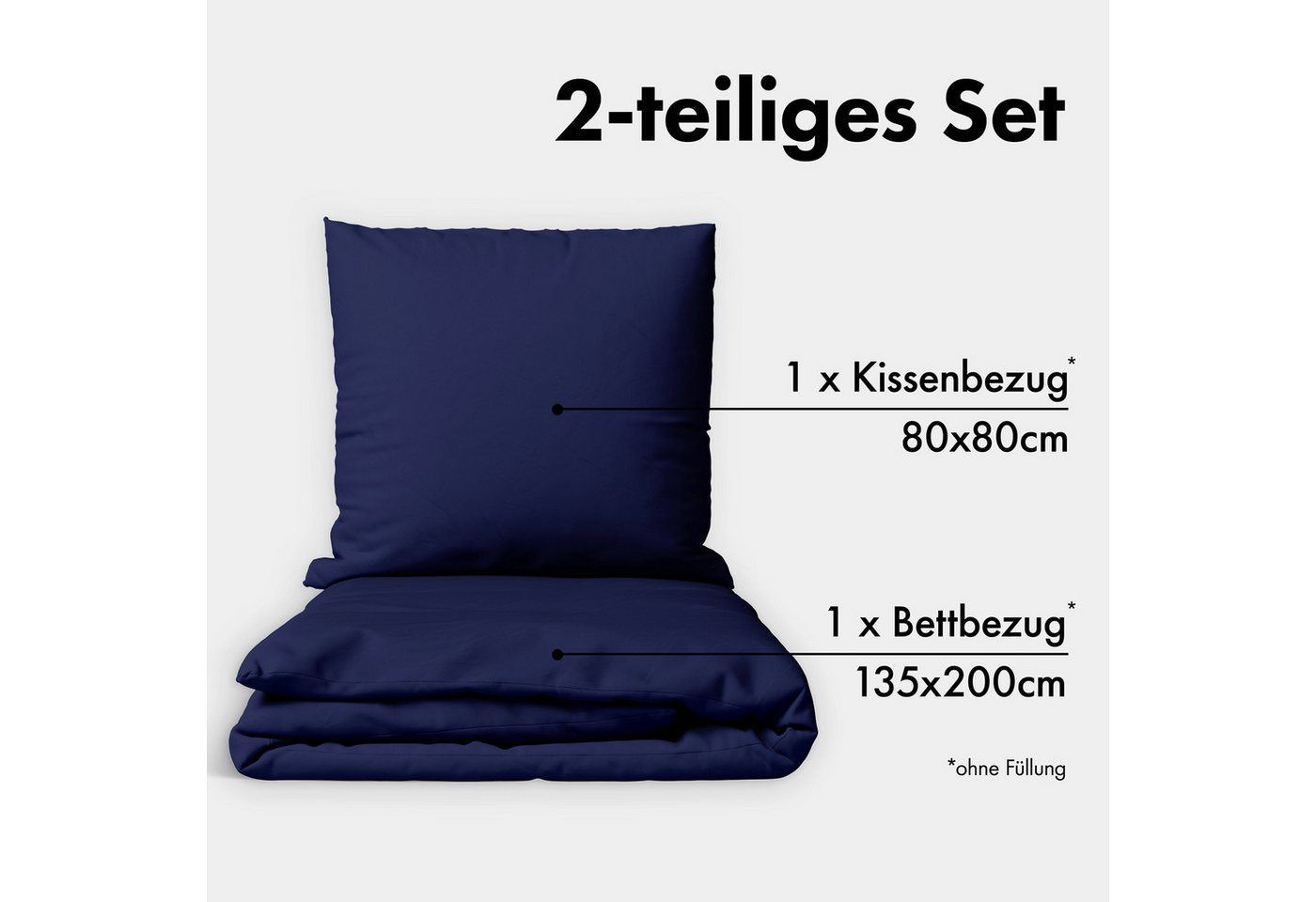 Jacobson Bettwäsche Set - 100% Baumwolle, Perkal, 2 teilig, Erhältlich in den Größen 135x200, 155x220, 200x200, 200x220, 240x220 – Bild 2 von 5