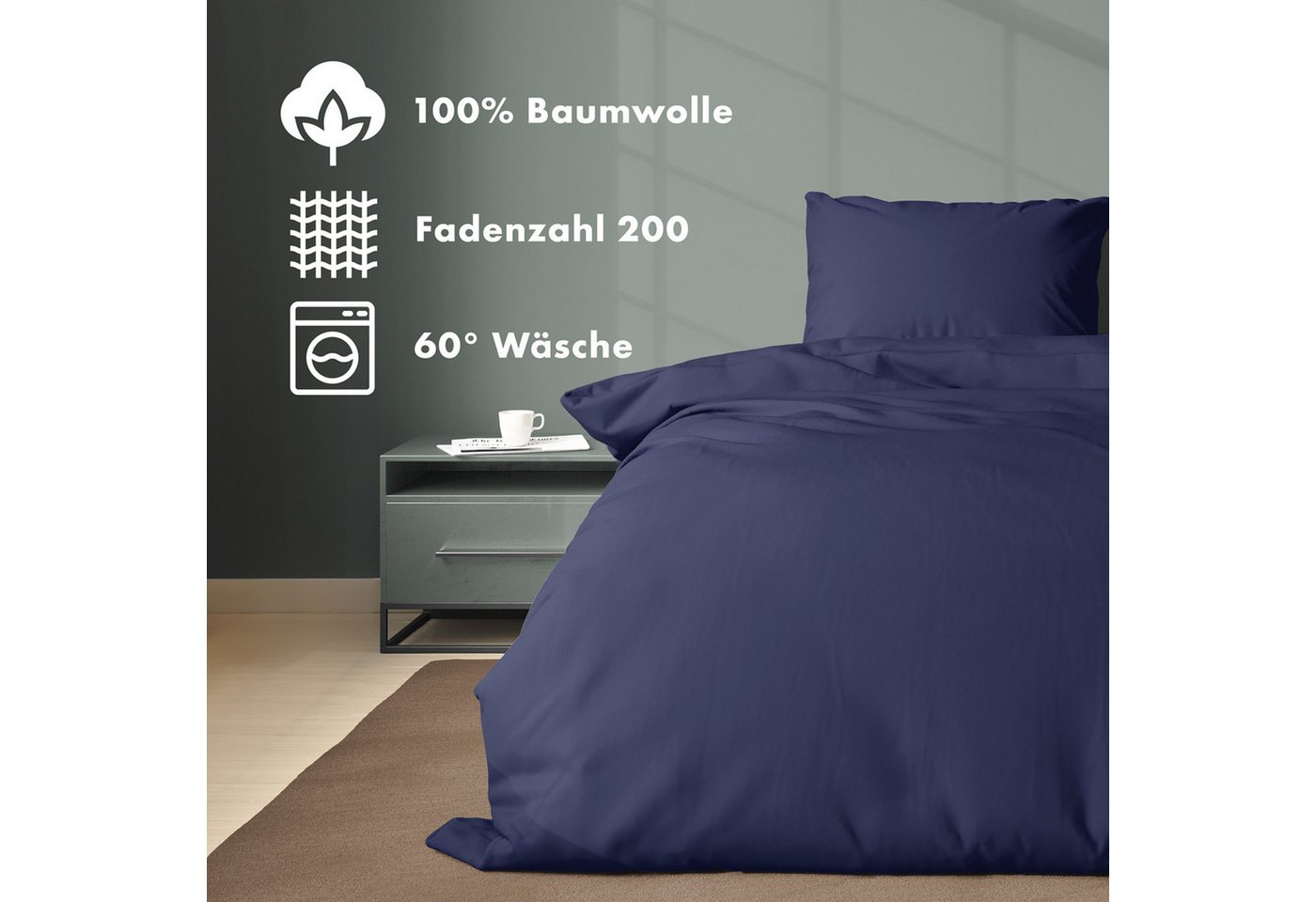 Jacobson Bettwäsche Set - 100% Baumwolle, Perkal, 2 teilig, Erhältlich in den Größen 135x200, 155x220, 200x200, 200x220, 240x220 – Bild 3 von 5