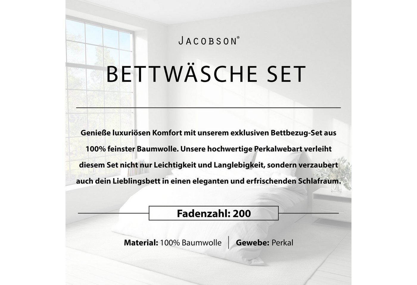 Jacobson Bettwäsche Set - 100% Baumwolle, Perkal, 2 teilig, Erhältlich in den Größen 135x200, 155x220, 200x200, 200x220, 240x220 – Bild 5 von 5