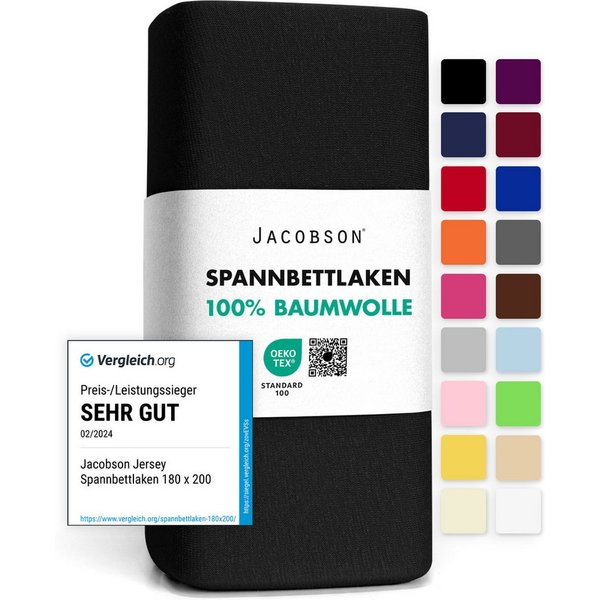 Jacobson Spannbettlaken aus 100% Baumwolle, Jersey Bettlaken 160 g/m², Spannbetttuch mit Gummizug, pflegeleicht & viele Farben