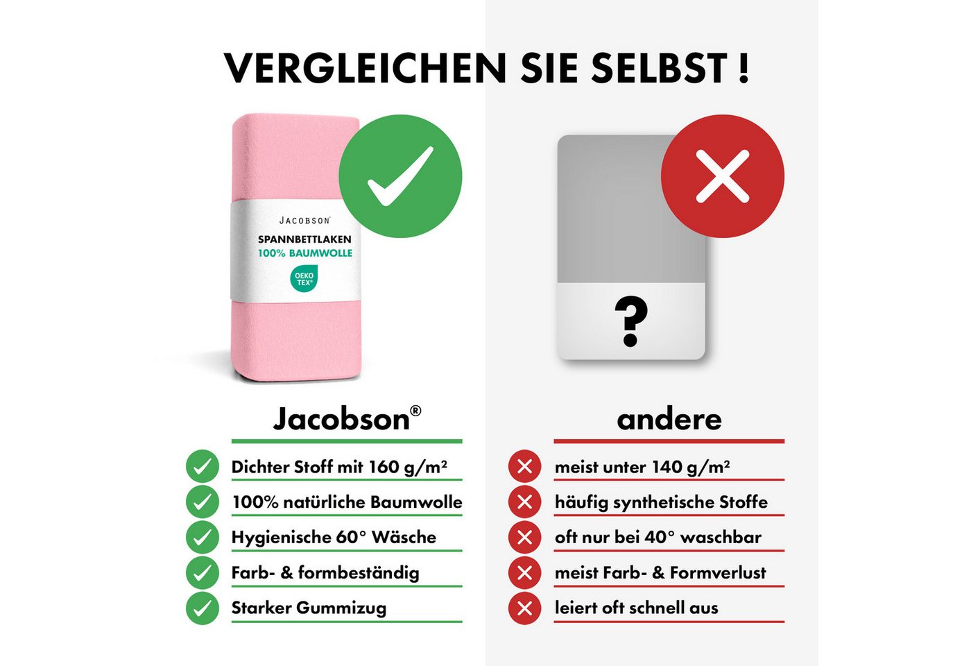 Jacobson Spannbettlaken aus 100% Baumwolle, Jersey Bettlaken 160 g/m², Spannbetttuch mit Gummizug, pflegeleicht & viele Farben – Bild 5 von 5