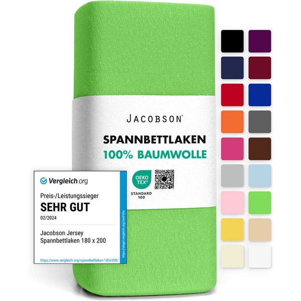 Jacobson Spannbettlaken aus 100% Baumwolle, Jersey Bettlaken 160 g/m², Spannbetttuch mit Gummizug, pflegeleicht & viele Farben
