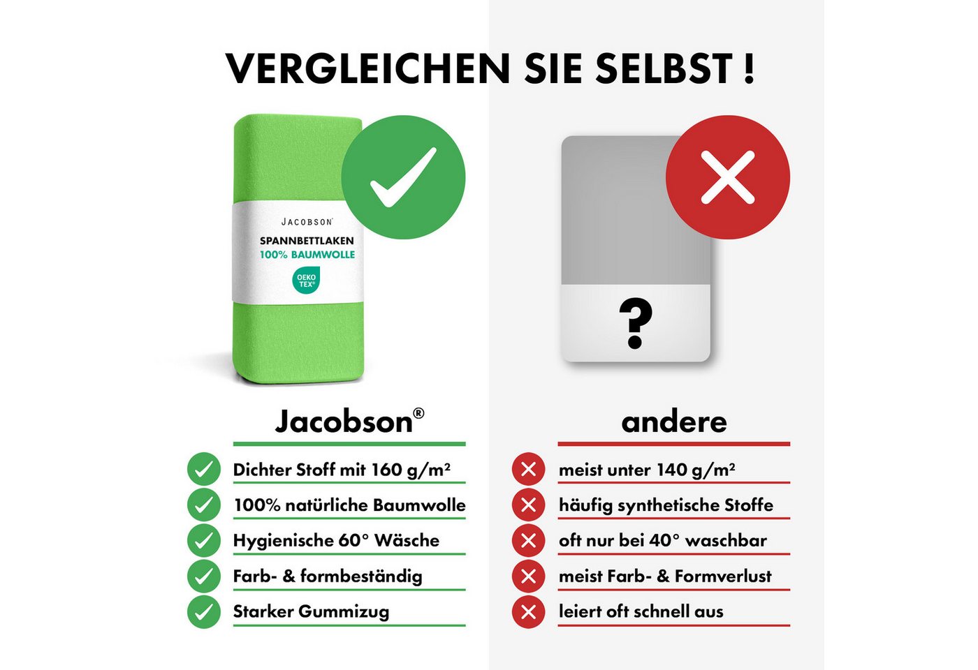 Jacobson Spannbettlaken aus 100% Baumwolle, Jersey Bettlaken 160 g/m², Spannbetttuch mit Gummizug, pflegeleicht & viele Farben – Bild 5 von 5