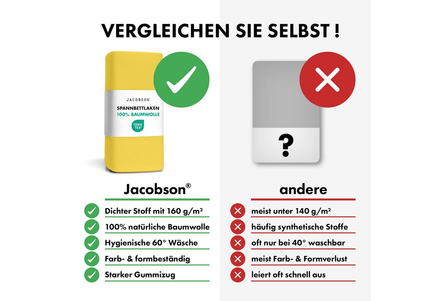Jacobson Spannbettlaken aus 100% Baumwolle, Jersey Bettlaken 160 g/m², Spannbetttuch mit Gummizug, pflegeleicht & viele Farben – Bild 5 von 5