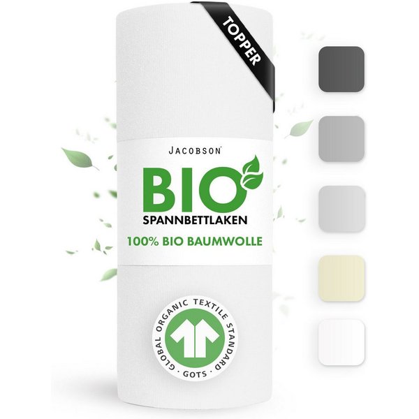 Jacobson Spannbettlaken BIO, Jersey Spannbetttuch, Bettlaken 160 g/m², 100% BIO-Baumwolle, Gummizug: rundum, GOTS zertifiziert