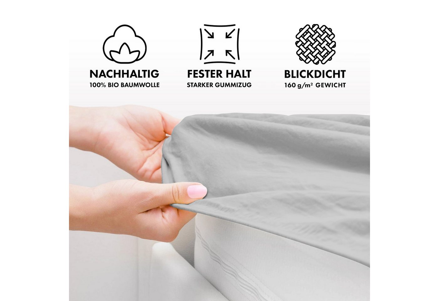 Jacobson Spannbettlaken BIO, Jersey Spannbetttuch, Bettlaken 160 g/m², 100% BIO-Baumwolle, Gummizug: rundum, GOTS zertifiziert – Bild 4 von 5