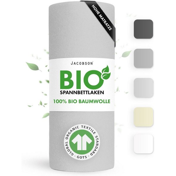 Jacobson Spannbettlaken BIO, Jersey Spannbetttuch, Bettlaken 160 g/m², 100% BIO-Baumwolle, Gummizug: rundum, GOTS zertifiziert