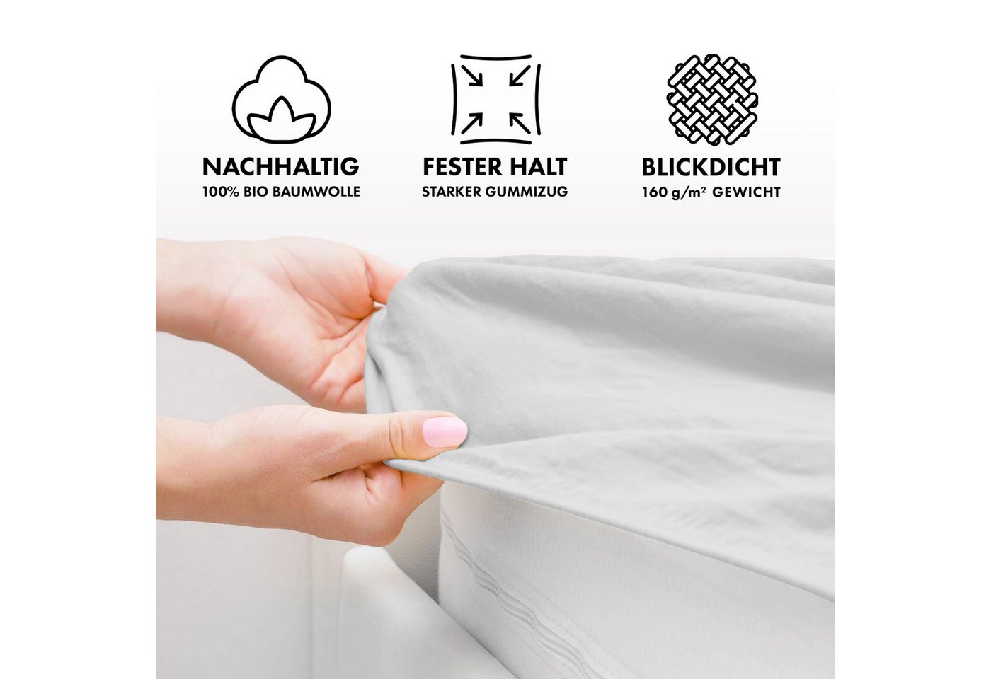 Jacobson Spannbettlaken BIO, Jersey Spannbetttuch, Bettlaken 160 g/m², 100% BIO-Baumwolle, Gummizug: rundum, GOTS zertifiziert – Bild 4 von 5