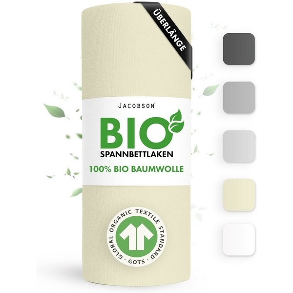 Jacobson Spannbettlaken BIO, Jersey Spannbetttuch, Bettlaken 160 g/m², 100% BIO-Baumwolle, Gummizug: rundum, GOTS zertifiziert