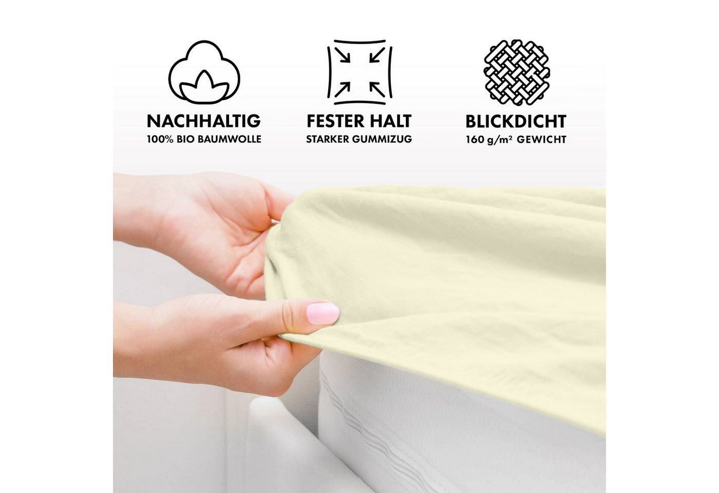 Jacobson Spannbettlaken BIO, Jersey Spannbetttuch, Bettlaken 160 g/m², 100% BIO-Baumwolle, Gummizug: rundum, GOTS zertifiziert – Bild 4 von 5