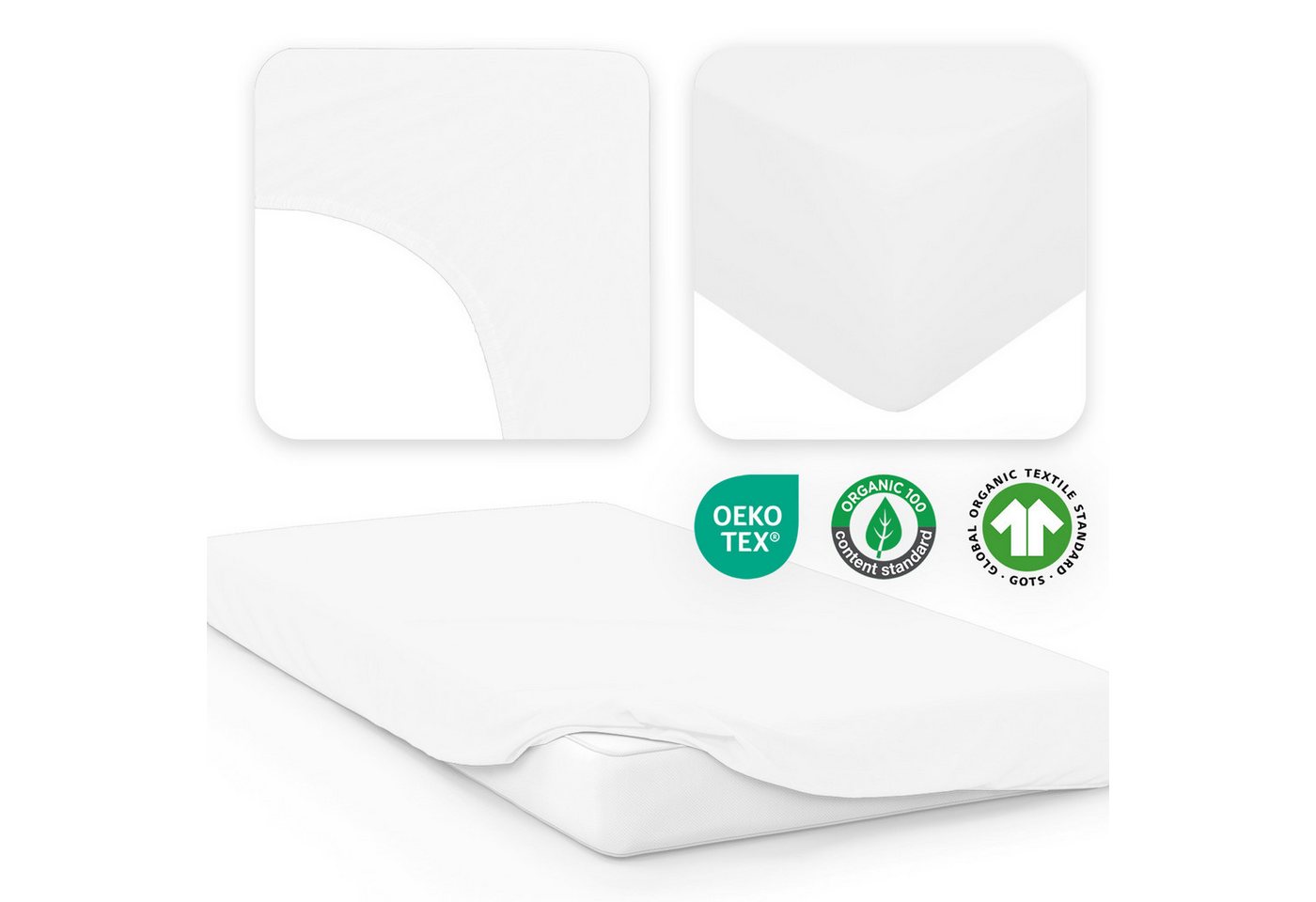 Jacobson Spannbettlaken BIO, Jersey Spannbetttuch, Bettlaken 160 g/m², 100% BIO-Baumwolle, Gummizug: rundum, GOTS zertifiziert – Bild 3 von 5