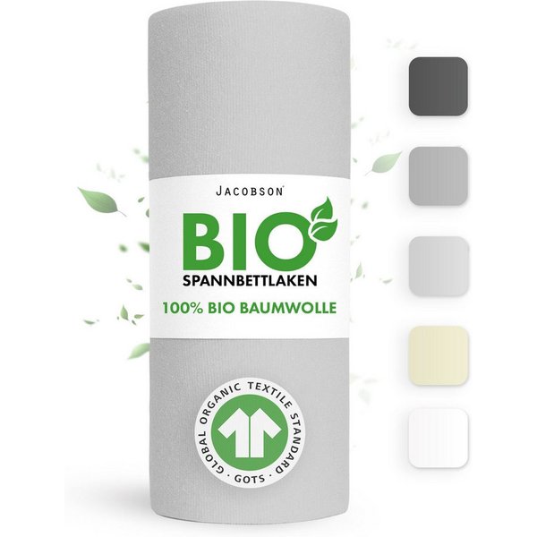 Jacobson Spannbettlaken BIO, Jersey Spannbetttuch, Bettlaken 160 g/m², 100% BIO-Baumwolle, Gummizug: rundum, GOTS zertifiziert