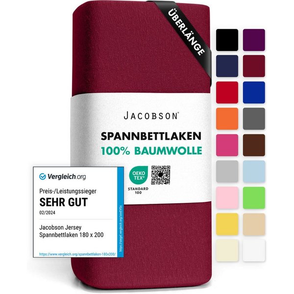 Jacobson Spannbettlaken BOXSPRING & ÜBERLÄNGE aus 100% Baumwolle, für hohe & lange Matratzen, Jersey Bettlaken 160 g/m²
