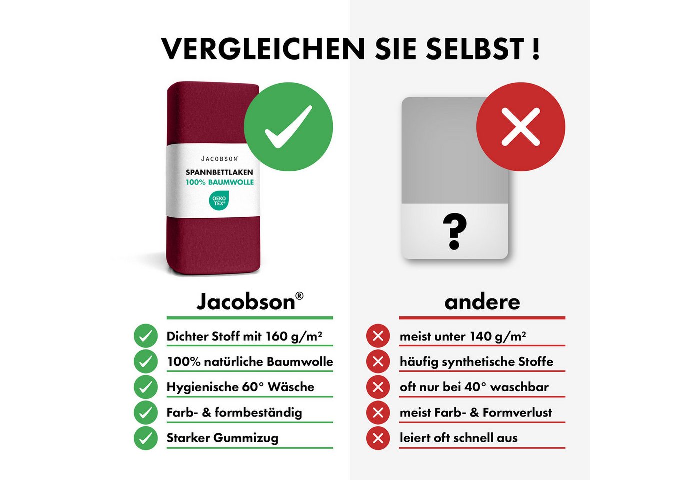 Jacobson Spannbettlaken BOXSPRING & ÜBERLÄNGE aus 100% Baumwolle, für hohe & lange Matratzen, Jersey Bettlaken 160 g/m² – Bild 5 von 5