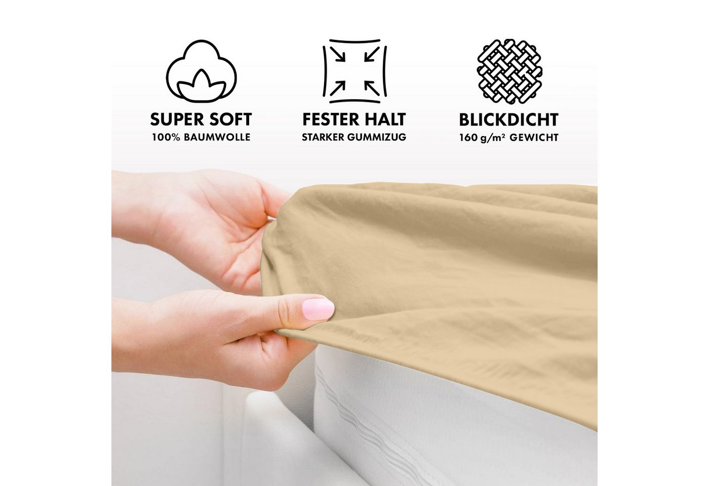 Jacobson Spannbettlaken BOXSPRING & ÜBERLÄNGE aus 100% Baumwolle, für hohe & lange Matratzen, Jersey Bettlaken 160 g/m² – Bild 3 von 5