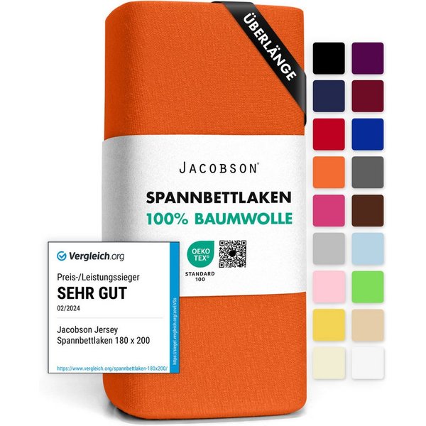 Jacobson Spannbettlaken BOXSPRING & ÜBERLÄNGE aus 100% Baumwolle, für hohe & lange Matratzen, Jersey Bettlaken 160 g/m²