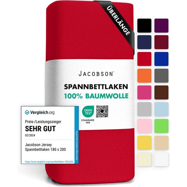 Jacobson Spannbettlaken BOXSPRING & ÜBERLÄNGE aus 100% Baumwolle, für hohe & lange Matratzen, Jersey Bettlaken 160 g/m²