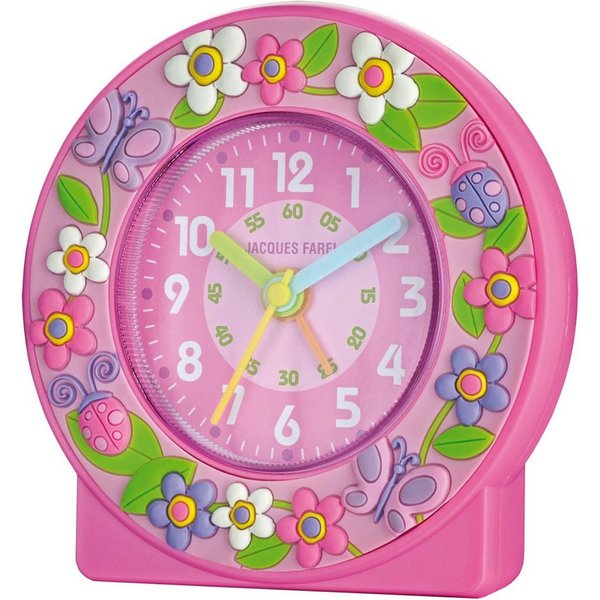 Jacques Farel Kinderwecker ACN313 Lernwecker Mädchen ohne Ticken rosa pink bunt Blumen Schmetterlinge