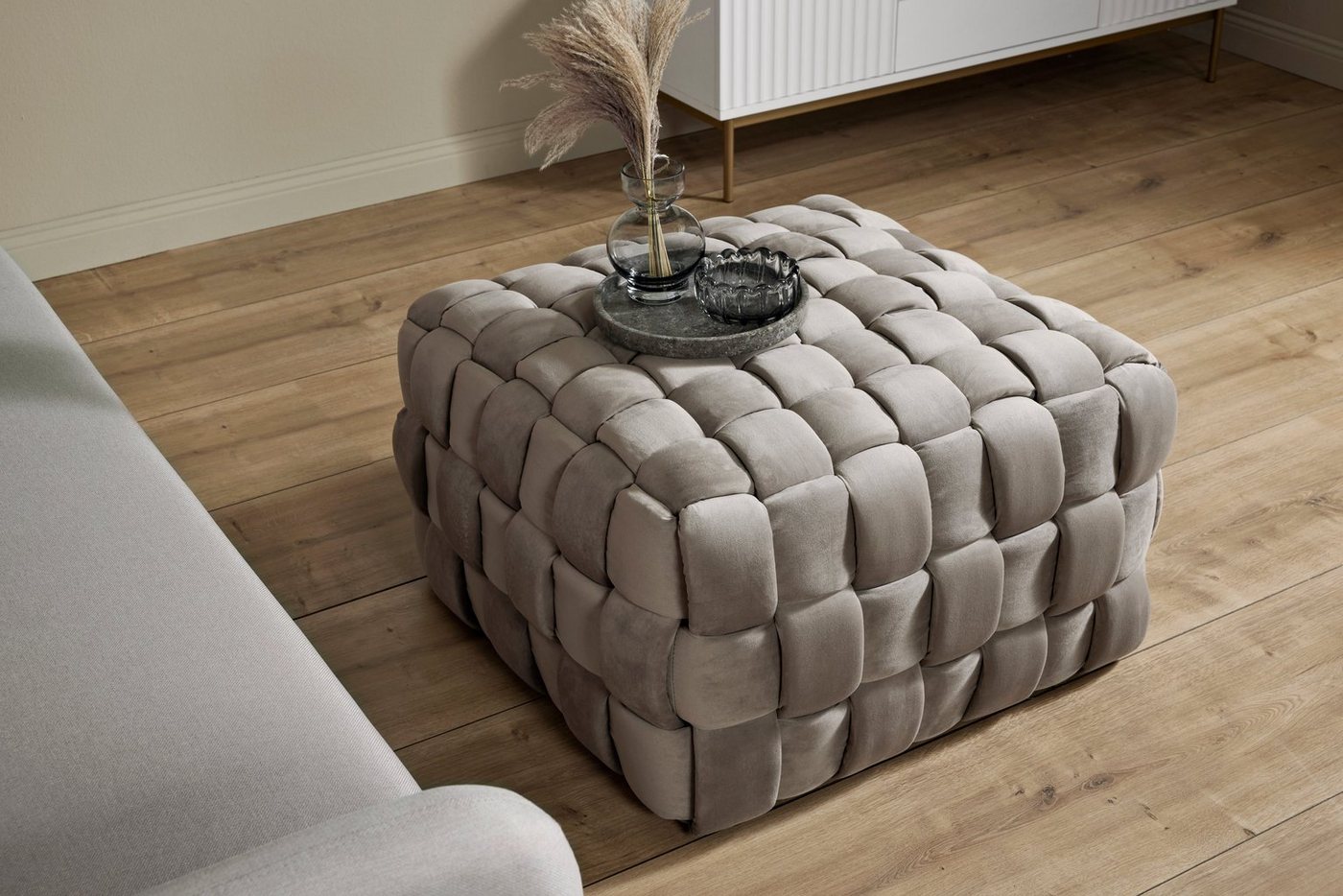 Jahnke Hocker WEB ART M, Hocker, Couchtisch, Beistelltisch gepolstert in edler Flechtoptik – Bild 2 von 5