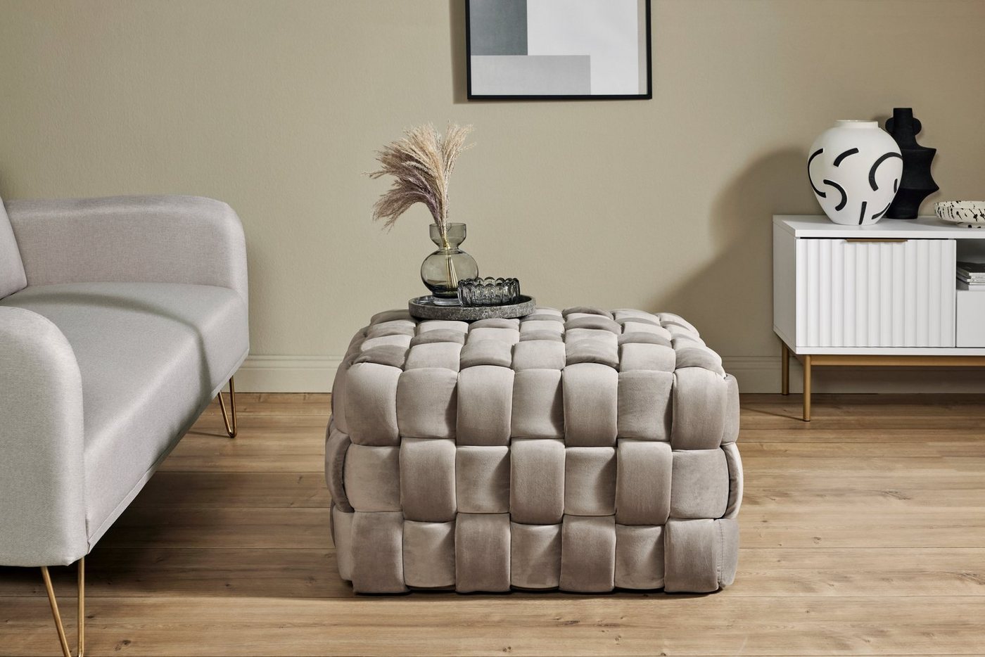Jahnke Hocker WEB ART M, Hocker, Couchtisch, Beistelltisch gepolstert in edler Flechtoptik – Bild 5 von 5